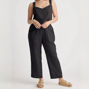 {Quince} "Tapered Ankle" Black Linen Elastic Waist Relaxed Straight Leg Pants